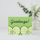 Dragon Vlieg in groen gingham hart Briefkaart (Staand voorkant)