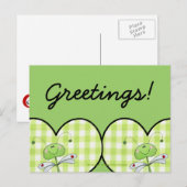 Dragon Vlieg in groen gingham hart Briefkaart (Voorkant / Achterkant)