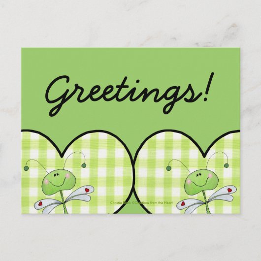 Dragon Vlieg in groen gingham hart Briefkaart (Voorkant)