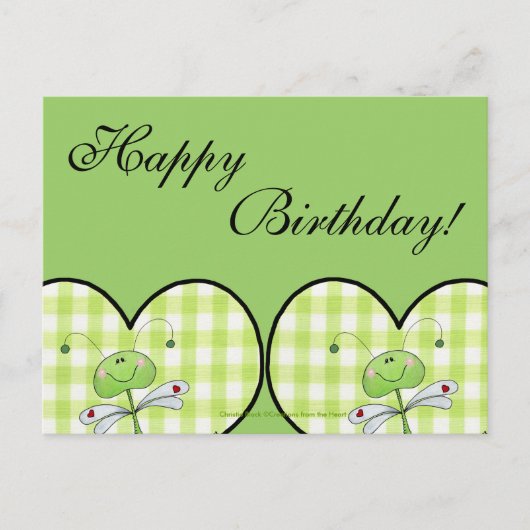 Dragon Vlieg in groen gingham hart Briefkaart (Voorkant)