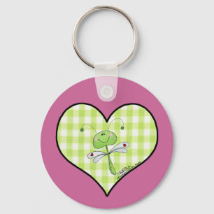 Dragon Vlieg in groen gingham hart Sleutelhanger