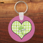 Dragon Vlieg in groen gingham hart Sleutelhanger (Voorkant)