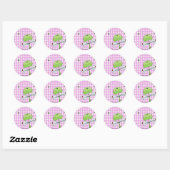 Dragon Vlieg op Pink Gingham Ronde Sticker (Vel)