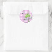 Dragon Vlieg op Pink Gingham Ronde Sticker (Tas)
