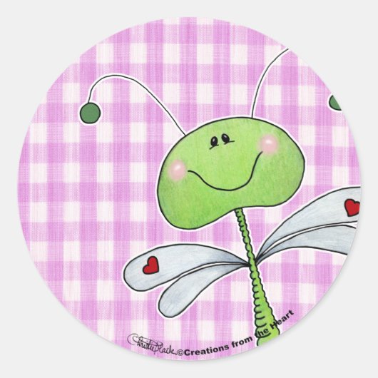 Dragon Vlieg op Pink Gingham Ronde Sticker (Voorkant)