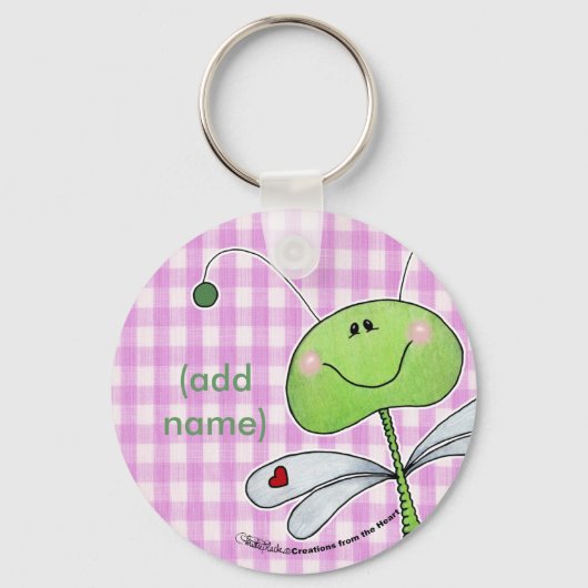 Dragon Vlieg op Pink Gingham Sleutelhanger (Voorkant)