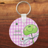 Dragon Vlieg op Pink Gingham Sleutelhanger (Voorkant)