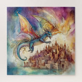 Dragon vliegen over de stad Waterverf Legpuzzel (Verticaal)