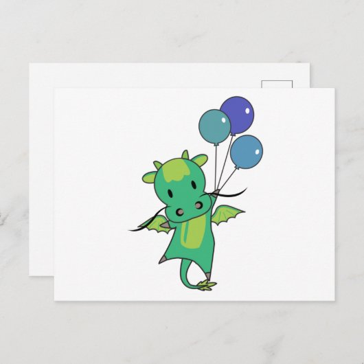 Dragon vliegt met ballonnen en vult met draak briefkaart (Voorkant / Achterkant)