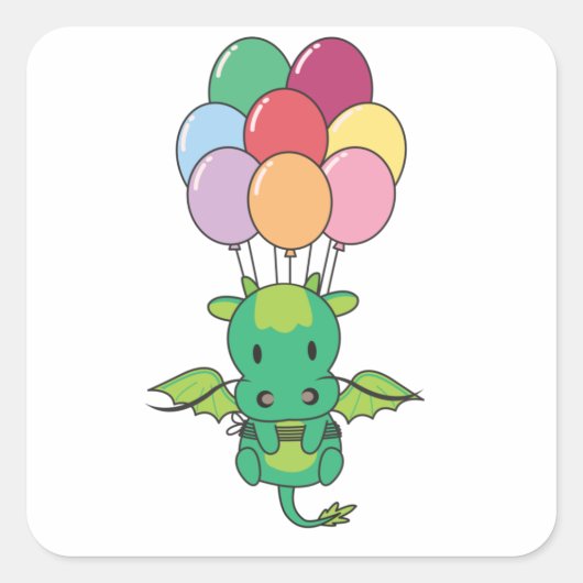 Dragon vliegt op met kleurrijke ballonnen vierkante sticker (Voorkant)
