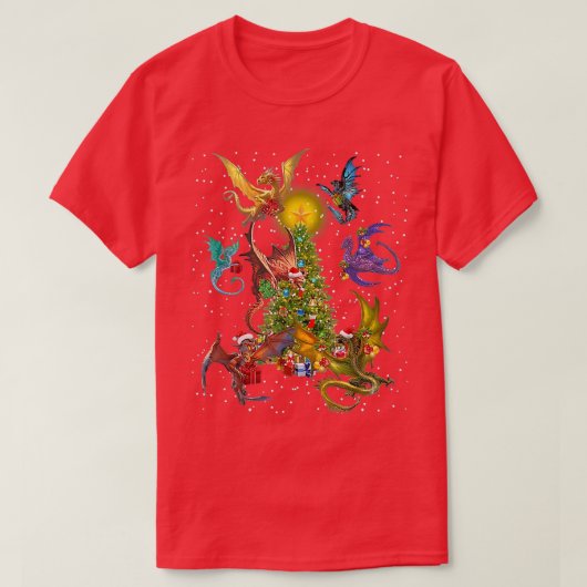 Dragon vliegt rond de kerstboom Dragons sms-liefde T-shirt (Design voorkant)