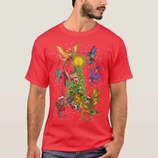 Dragon vliegt rond de kerstboom Dragons sms-liefde T-shirt