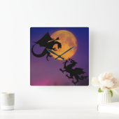 Dragon Vs Dragon Silhouette en Muurmuur Vierkante Klok (Huis)