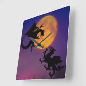 Dragon Vs Dragon Silhouette en Muurmuur Vierkante Klok (Hoek)