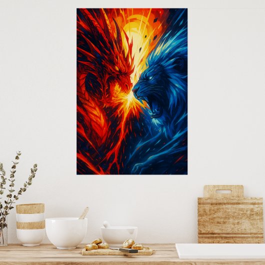 Dragon vs Lion Wall Art – Fire and Ice Clash Poster (Keuken)