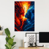 Dragon vs Lion Wall Art – Fire and Ice Clash Poster (Thuiskantoor)