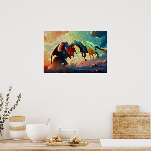 Dragon vs Pegasus - Fantasy Art Poster (Keuken)