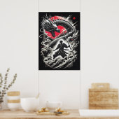 Dragon vs Samurai Warrior - Japanese Tattoo Poster (Keuken)