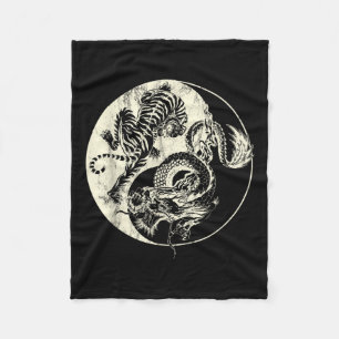 Dragon vs Tiger Tattoo! Yin en Yang Beast vechten Fleece Deken