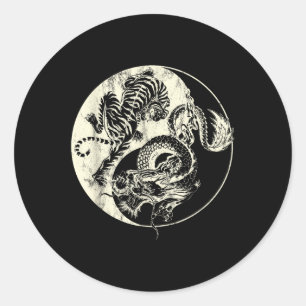 Dragon vs Tiger Tattoo! Yin en Yang Beast vechten Ronde Sticker