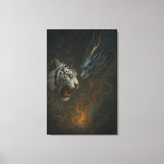 Dragon vs White Tiger – Mystical Fantasy Wall Art  Canvas Afdruk (Voorkant)