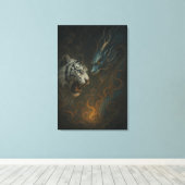 Dragon vs White Tiger – Mystical Fantasy Wall Art  Canvas Afdruk (Insitu (Houten vloer))