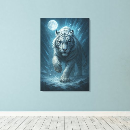 Dragon vs White Tiger – Mystical Fantasy Wall Art Canvas Afdruk (Insitu (Houten vloer))