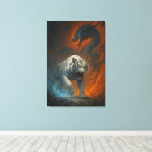 Dragon vs White Tiger – Mystical Fantasy Wall Art  Canvas Afdruk (Insitu (Houten vloer))