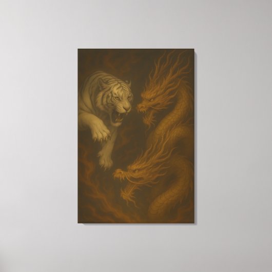 Dragon vs White Tiger – Mystical Fantasy Wall Art Canvas Afdruk (Voorkant)