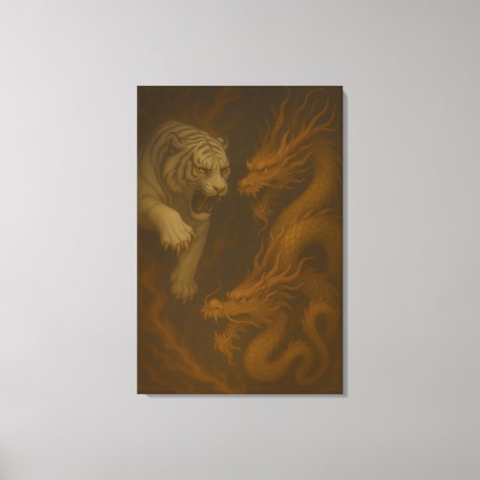 Dragon vs White Tiger – Mystical Fantasy Wall Art Canvas Afdruk (Voorkant)