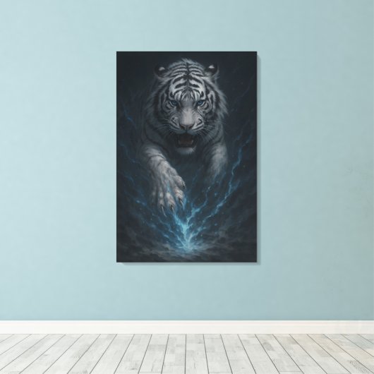 Dragon vs White Tiger – Mystical Fantasy Wall Art  Canvas Afdruk (Insitu (Houten vloer))