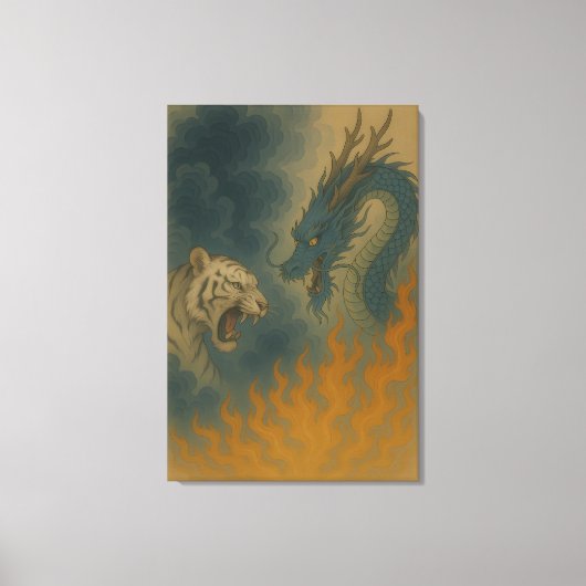 Dragon vs White Tiger – Mystical Fantasy Wall Art  Canvas Afdruk (Voorkant)