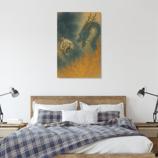 Dragon vs White Tiger – Mystical Fantasy Wall Art  Canvas Afdruk (Insitu (Slaapkamer))