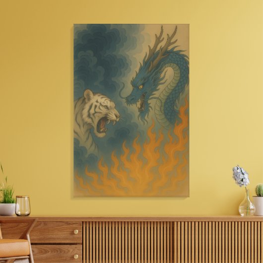 Dragon vs White Tiger – Mystical Fantasy Wall Art  Canvas Afdruk (Insitu (Woonkamer))