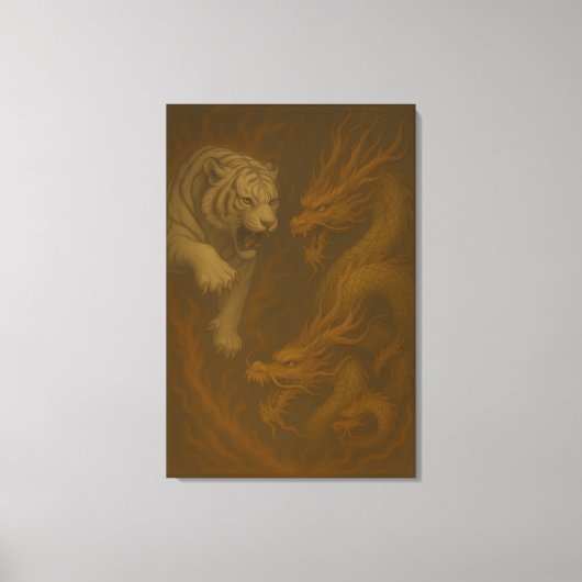 Dragon vs White Tiger – Mystical Fantasy Wall Art  Canvas Afdruk (Voorkant)