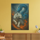 Dragon vs White Tiger – Mystical Fantasy Wall Art Canvas Afdruk (Insitu (Woonkamer))