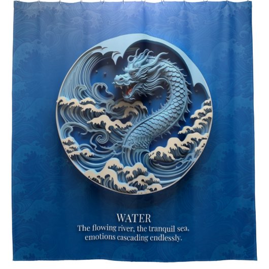 Dragon Water Element Ocean Waves Zee River Blue Douchegordijn (Voorkant)