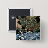 Dragon & Water Spirit Kuniyoshi Vierkante Button 5,1 Cm (Voorkant /achterkant)