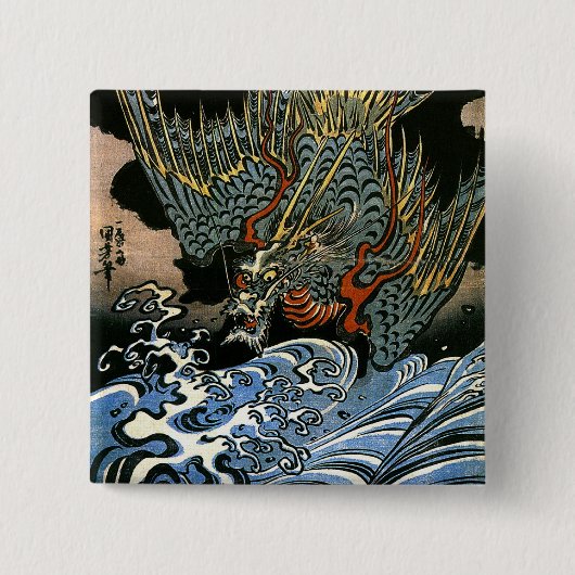 Dragon & Water Spirit Kuniyoshi Vierkante Button 5,1 Cm (Voorkant)