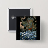 Dragon & Water Spirit Kuniyoshi Vierkante Button 5,1 Cm (Voorkant /achterkant)