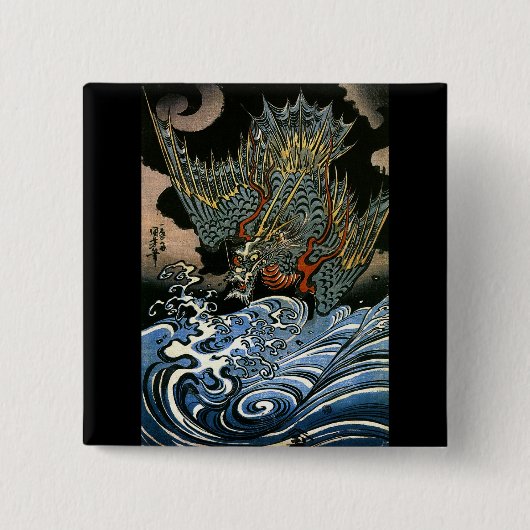 Dragon & Water Spirit Kuniyoshi Vierkante Button 5,1 Cm (Voorkant)