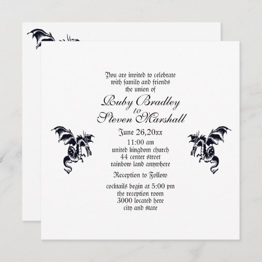 Dragon White Fantasy Wedding Theme Uitnodiging (Voorkant / Achterkant)