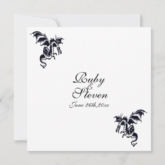 Dragon White Fantasy Wedding Theme Uitnodiging (Achterkant)