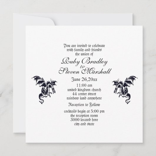 Dragon White Fantasy Wedding Theme Uitnodiging (Voorkant)