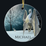 Dragon Winter Ice Crystals Snow Kerstmis Keramisch Ornament<br><div class="desc">Dit ontwerp werd gecreeerd door digitale kunst. Het kan worden gepersonaliseerd door de aanpassingsoptie te kiezen. Neem contact met me op via colorflowcreations@gmail.com of gebruik de chatoptie boven aan de pagina als u dit ontwerp op een ander product wilt laten uitvoeren. Koop mijn oorspronkelijke abstracte acrylschilderij te koop op www.etsy.com/shop/colorflowart....</div>