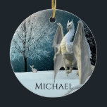 Dragon Winter Ice Crystals Snow Kerstmis Keramisch Ornament<br><div class="desc">Dit ontwerp werd gecreeerd door digitale kunst. Het kan worden gepersonaliseerd door de aanpassingsoptie te kiezen. Neem contact met me op via colorflowcreations@gmail.com of gebruik de chatoptie boven aan de pagina als u dit ontwerp op een ander product wilt laten uitvoeren. Koop mijn oorspronkelijke abstracte acrylschilderij te koop op www.etsy.com/shop/colorflowart....</div>