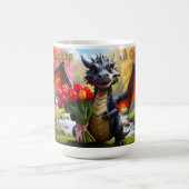Dragon with red tulips. 15-ounce mug koffiemok (Center)