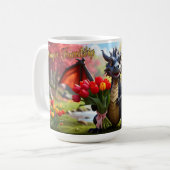 Dragon with red tulips. 15-ounce mug koffiemok (Voorkant links)