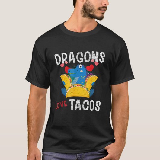 Dragon With Wings Loves Tacos Funny Gift Distresse T-shirt (Voorkant)