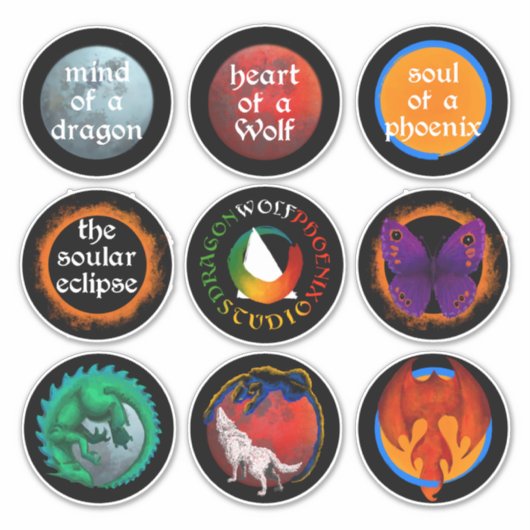 Dragon Wolf Phoenix Studio stickers (Voorkant)